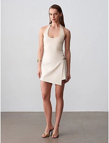 DILVIN Jupe Mini Trapèze Taille Haute Avec Ceinture