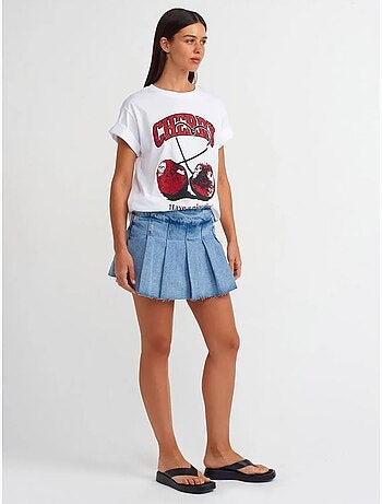 DILVIN Jupe Skater En Denim Mini, Taille Mi-haute