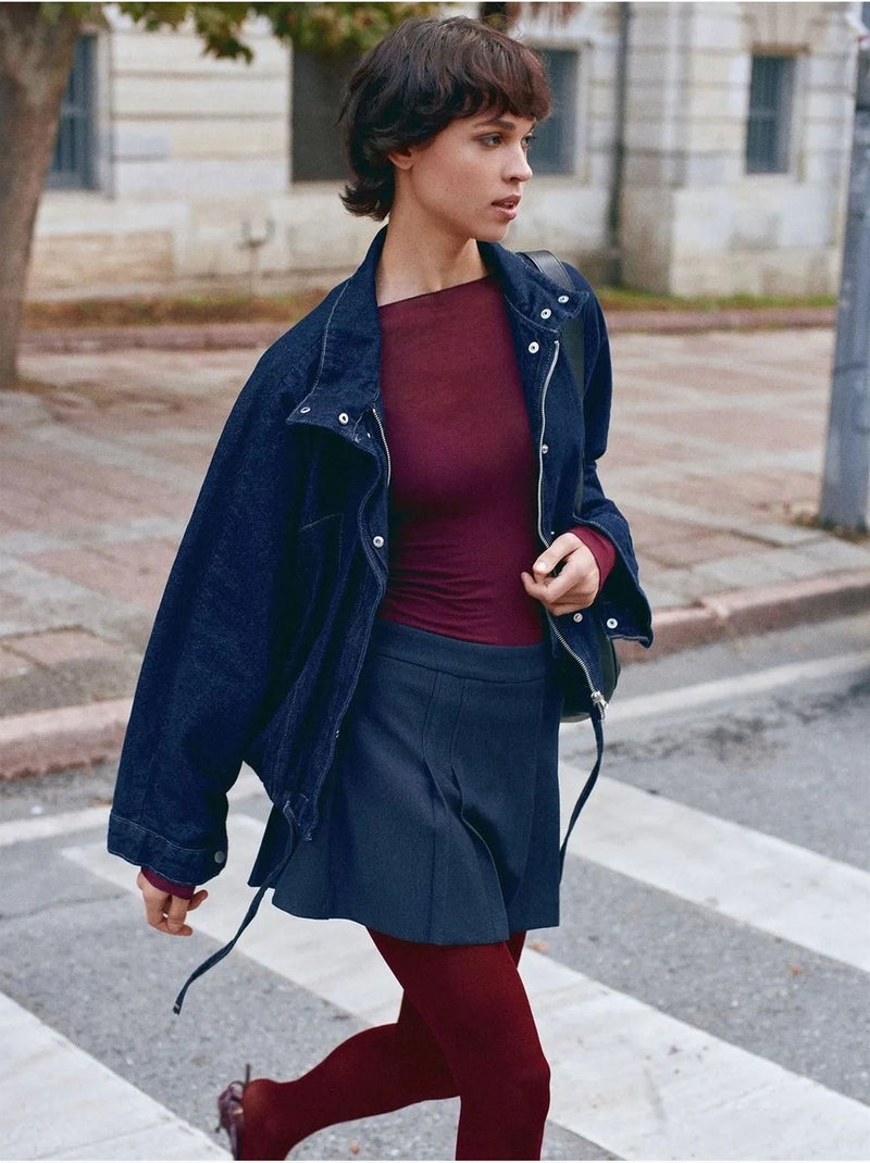 DILVIN Jupe Skater Mini À Taille Haute Bleu marine - Kiabi