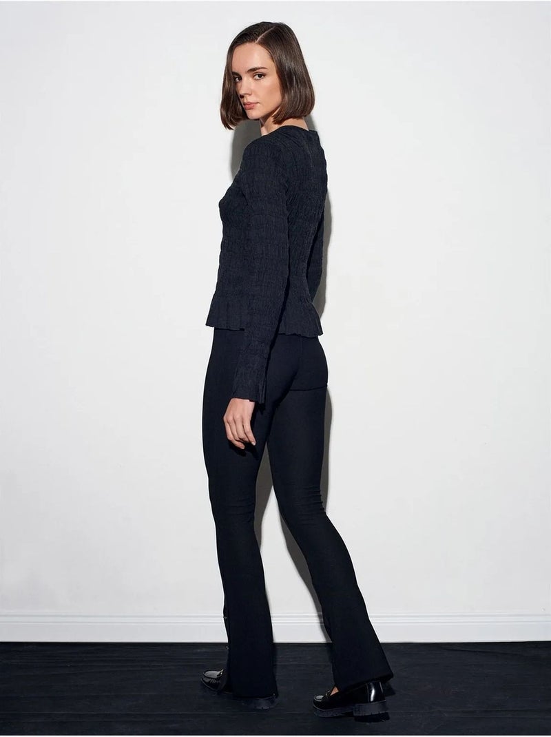 DILVIN Legging évasé taille haute avec bouton Noir - Kiabi