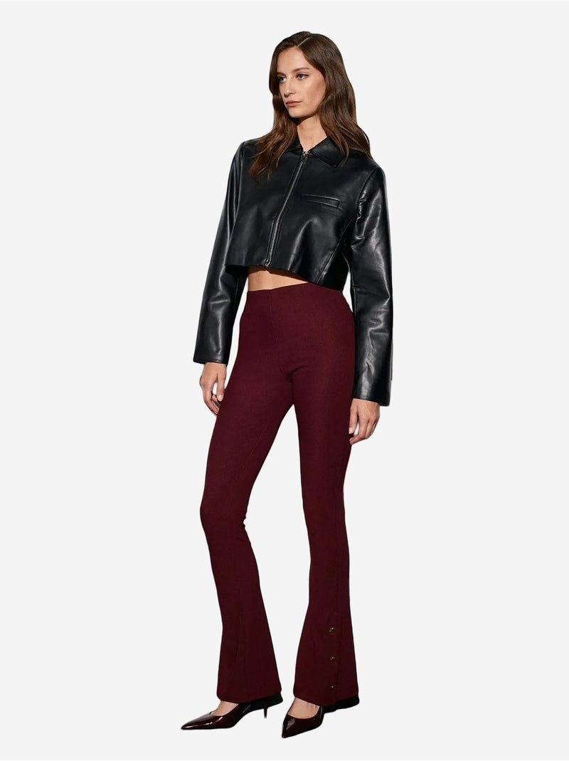 DILVIN Legging évasé taille haute avec bouton Rouge bordeaux - Kiabi