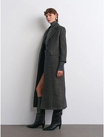 DILVIN Manteau Long En Tweed Texturé