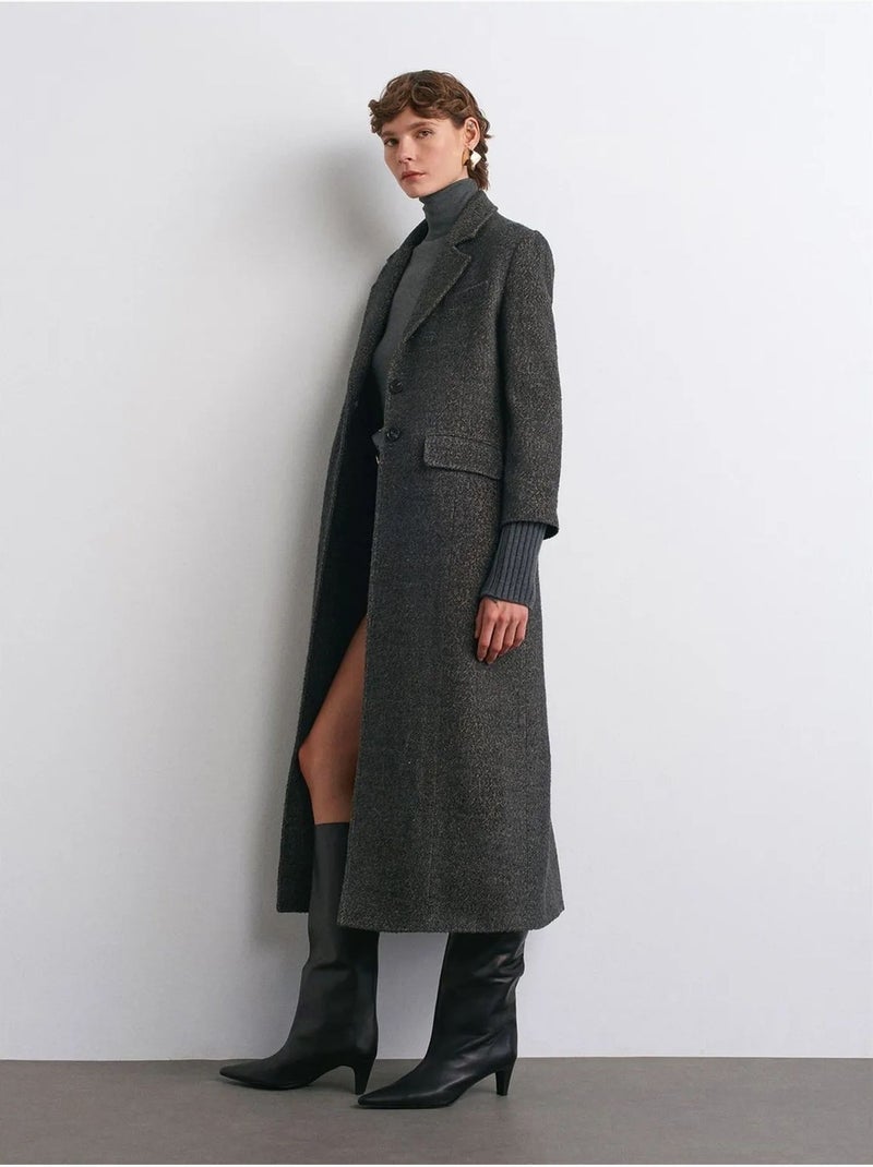 DILVIN Manteau Long En Tweed Texturé gris anthracite - Kiabi