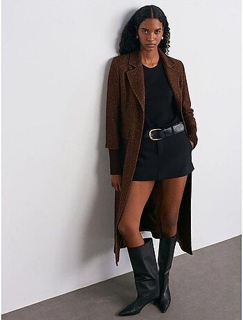 DILVIN Manteau Long En Tweed Texturé