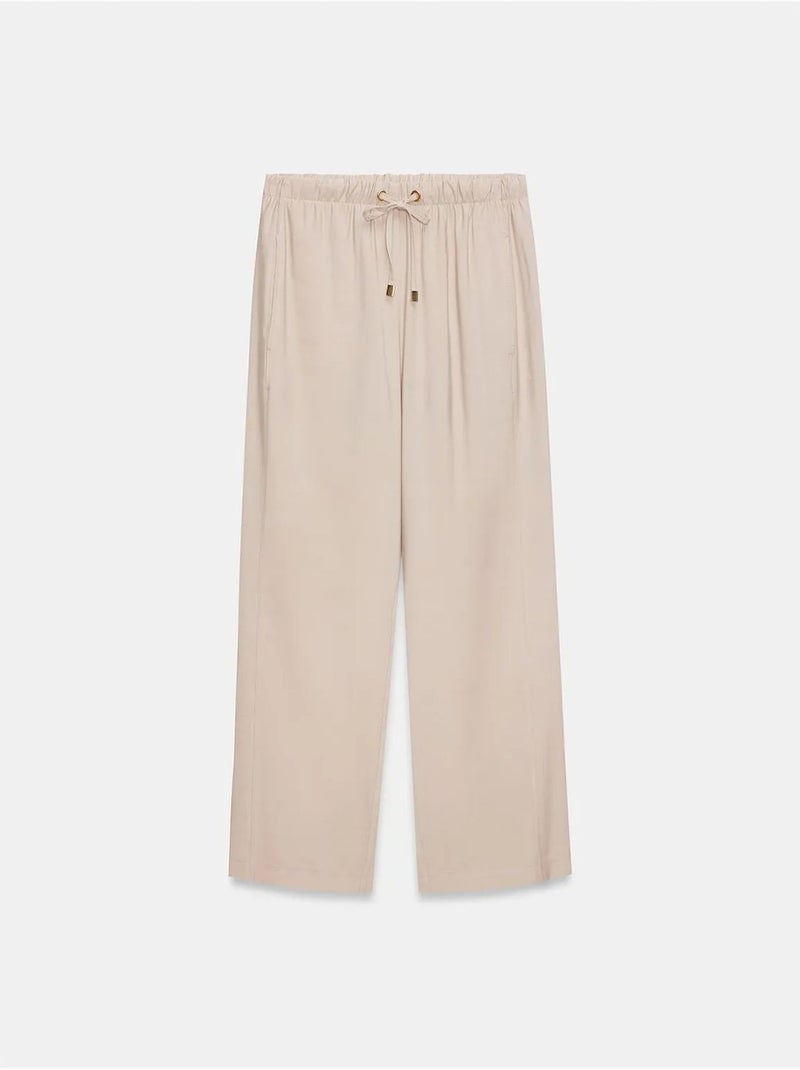 DILVIN Pantalon À Jambe Large Avec Taille Élastique Et Cordon Sable - Kiabi