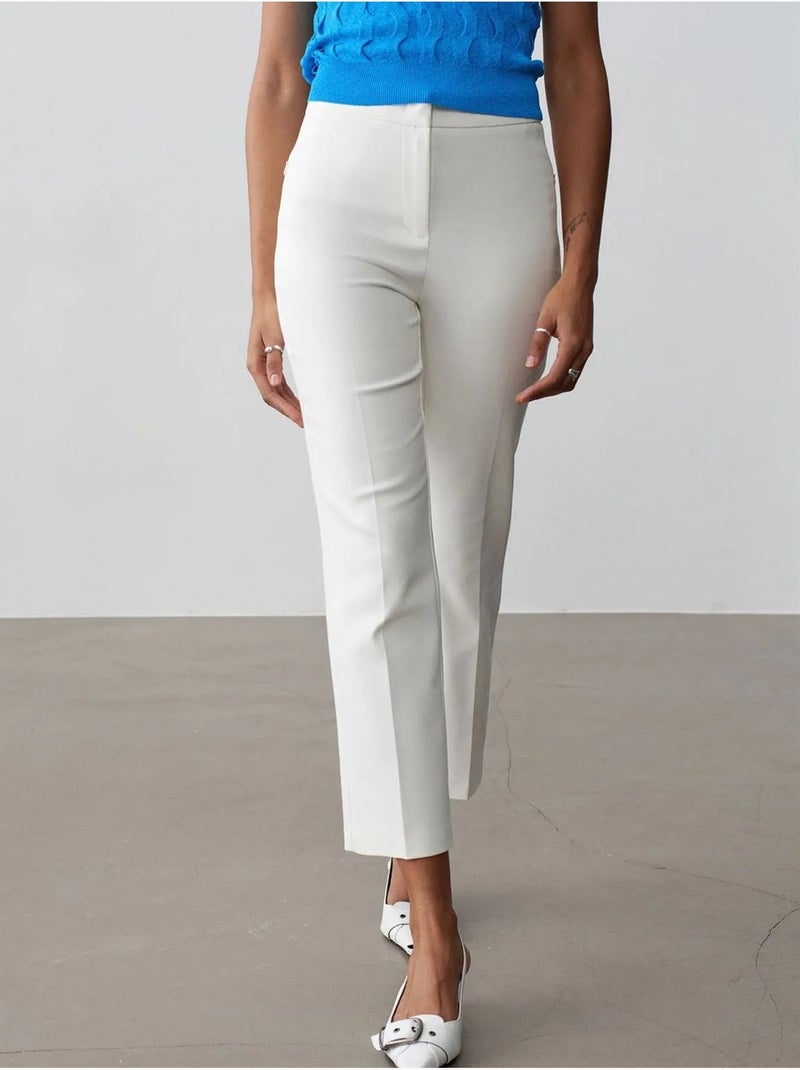 DILVIN Pantalon Capri Évasé À Taille Haute Blanc - Kiabi