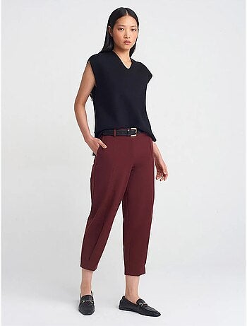 DILVIN Pantalon Capri Femme À Jambe Droite Et Ceinture