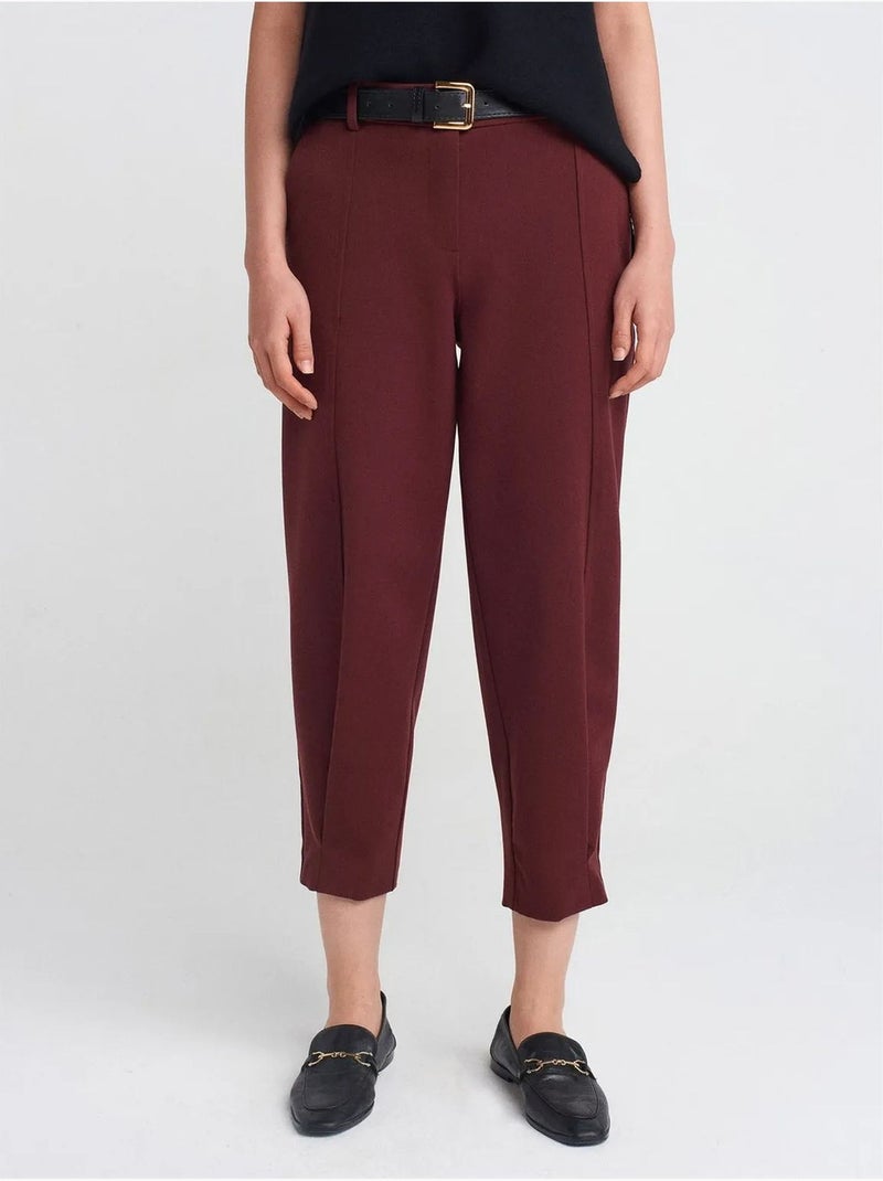 DILVIN Pantalon Capri Femme À Jambe Droite Et Ceinture Rouge bordeaux - Kiabi