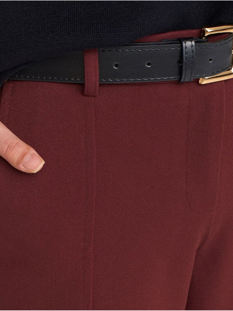 DILVIN Pantalon Capri Femme À Jambe Droite Et Ceinture Rouge bordeaux - Kiabi