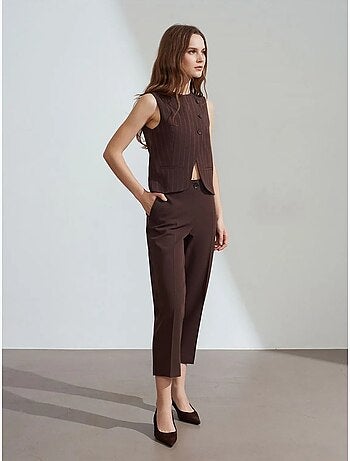 DILVIN Pantalon Capri Femme Taille Haute Avec Ceinture