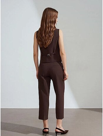 DILVIN Pantalon Capri Femme Taille Haute Avec Ceinture