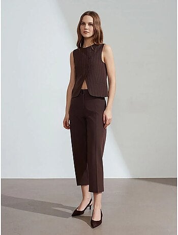 DILVIN Pantalon Capri Femme Taille Haute Avec Ceinture