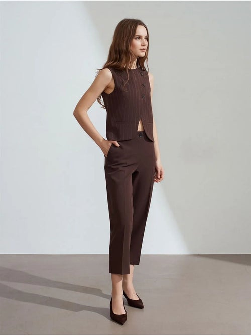 DILVIN Pantalon Capri Femme Taille Haute Avec Ceinture - Kiabi