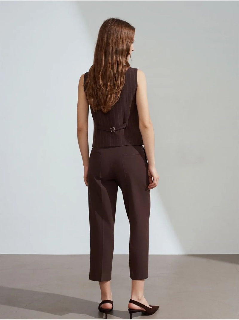 DILVIN Pantalon Capri Femme Taille Haute Avec Ceinture Marron foncé - Kiabi