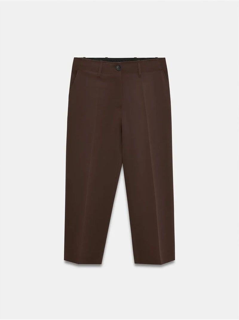 DILVIN Pantalon Capri Femme Taille Haute Avec Ceinture Marron foncé - Kiabi