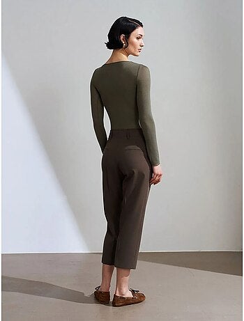 DILVIN Pantalon Capri Femme Taille Haute Avec Ceinture