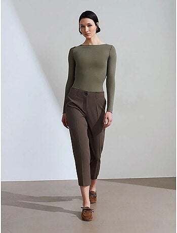 DILVIN Pantalon Capri Femme Taille Haute Avec Ceinture