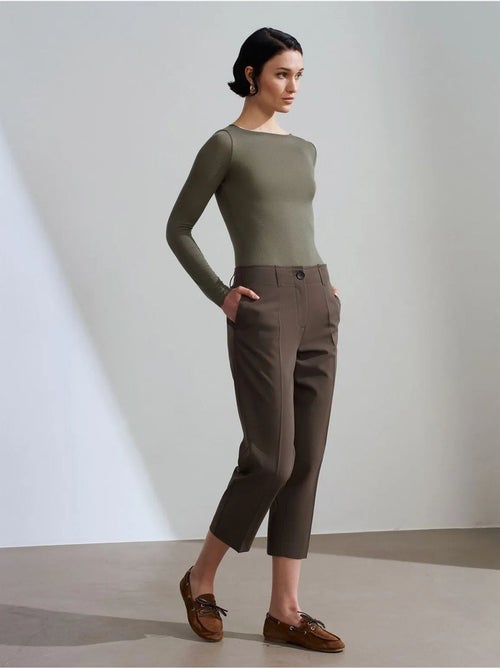 DILVIN Pantalon Capri Femme Taille Haute Avec Ceinture - Kiabi