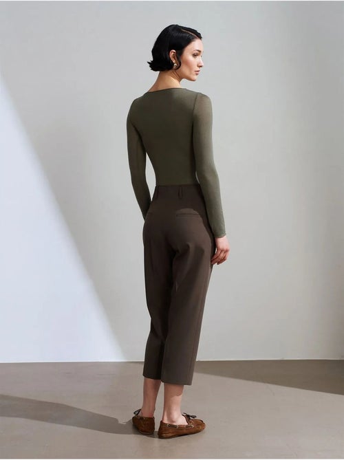 DILVIN Pantalon Capri Femme Taille Haute Avec Ceinture - Kiabi