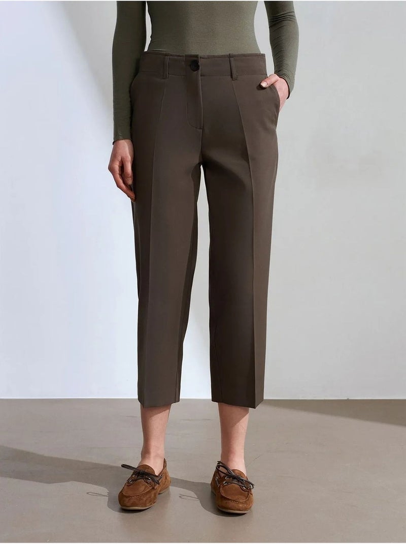 DILVIN Pantalon Capri Femme Taille Haute Avec Ceinture Vert kaki - Kiabi