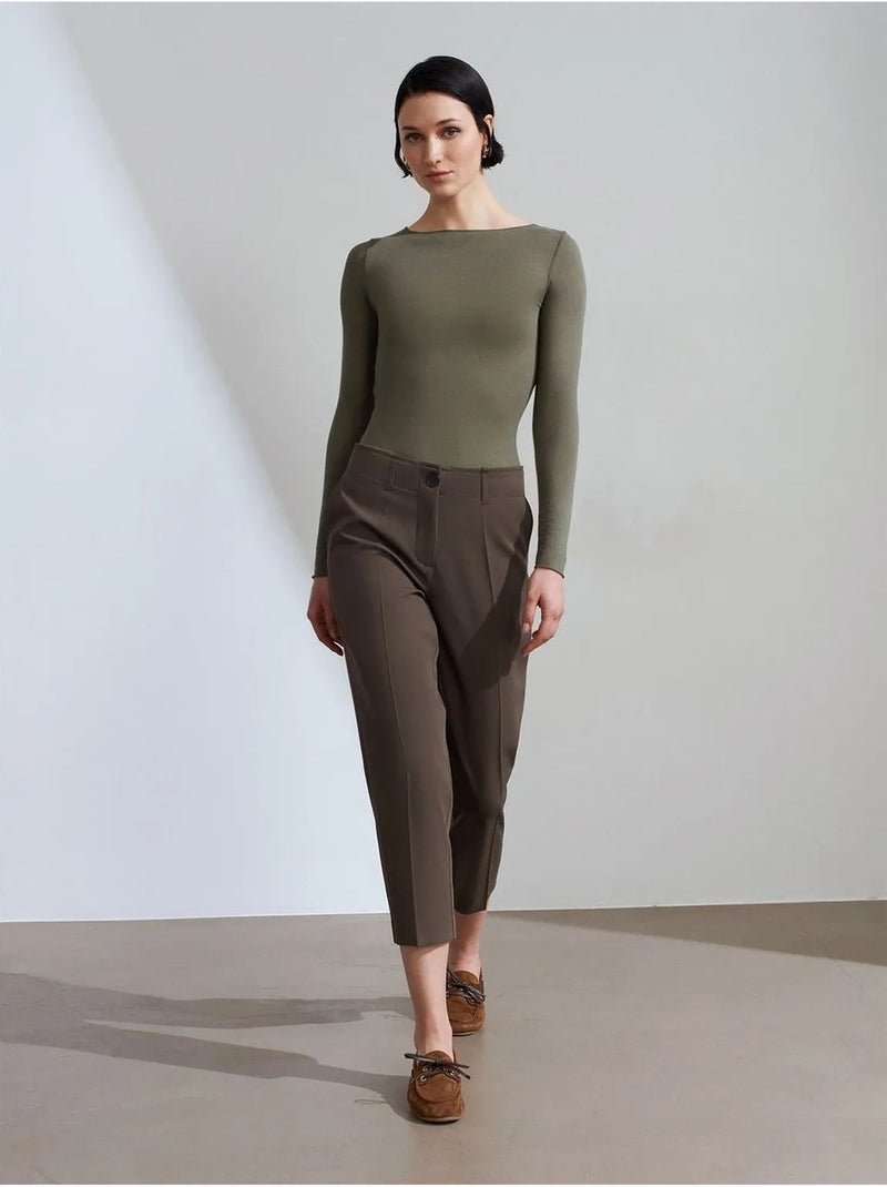 DILVIN Pantalon Capri Femme Taille Haute Avec Ceinture Vert kaki - Kiabi