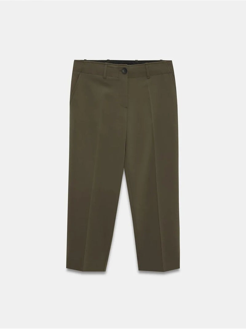 DILVIN Pantalon Capri Femme Taille Haute Avec Ceinture Vert kaki - Kiabi