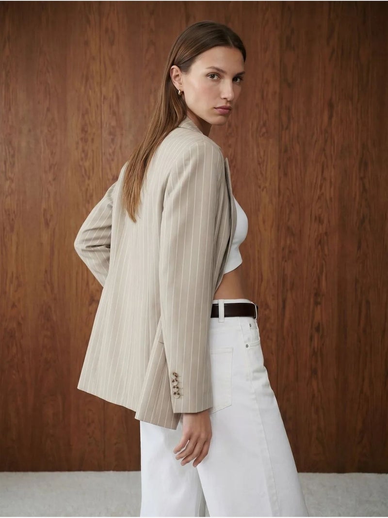 DILVIN Pantalon Capri Rayé À Taille Haute Et Jambe Large Blanc - Kiabi