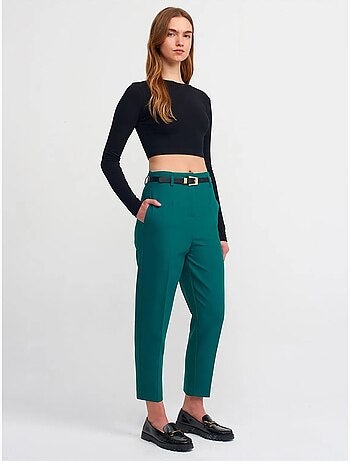DILVIN Pantalon Droit En Crêpe À Taille Haute Avec Ceinture
