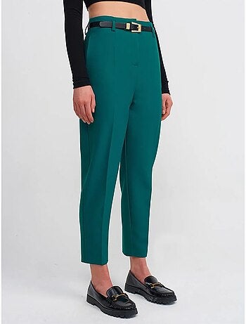 DILVIN Pantalon Droit En Crêpe À Taille Haute Avec Ceinture