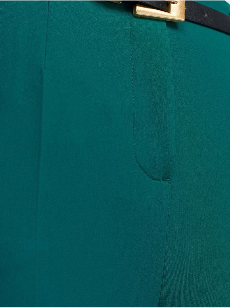 DILVIN Pantalon Droit En Crêpe À Taille Haute Avec Ceinture Vert émeraude - Kiabi