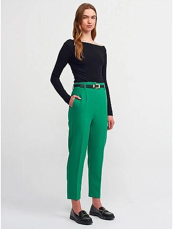 DILVIN Pantalon Droit En Crêpe À Taille Haute Avec Ceinture