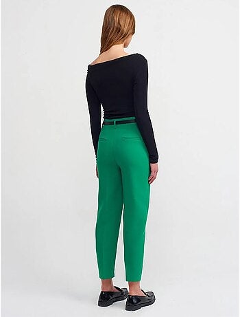 DILVIN Pantalon Droit En Crêpe À Taille Haute Avec Ceinture