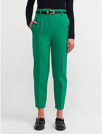 DILVIN Pantalon Droit En Crêpe À Taille Haute Avec Ceinture