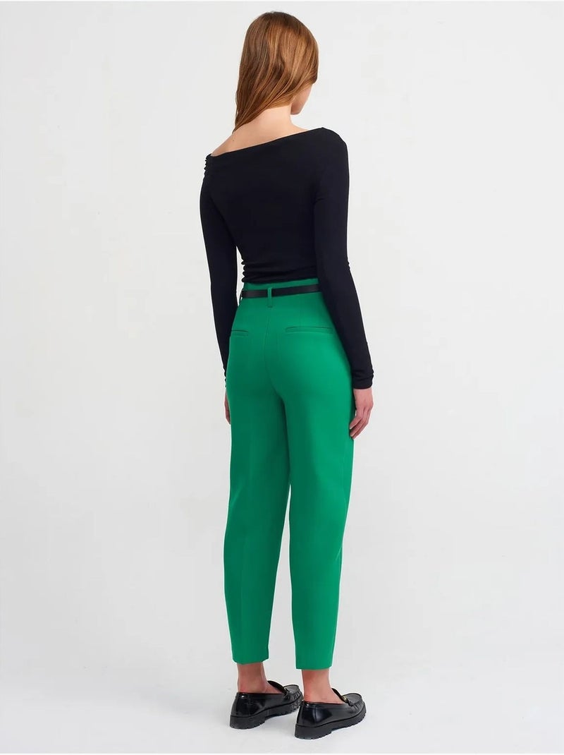 DILVIN Pantalon Droit En Crêpe À Taille Haute Avec Ceinture Vert - Kiabi
