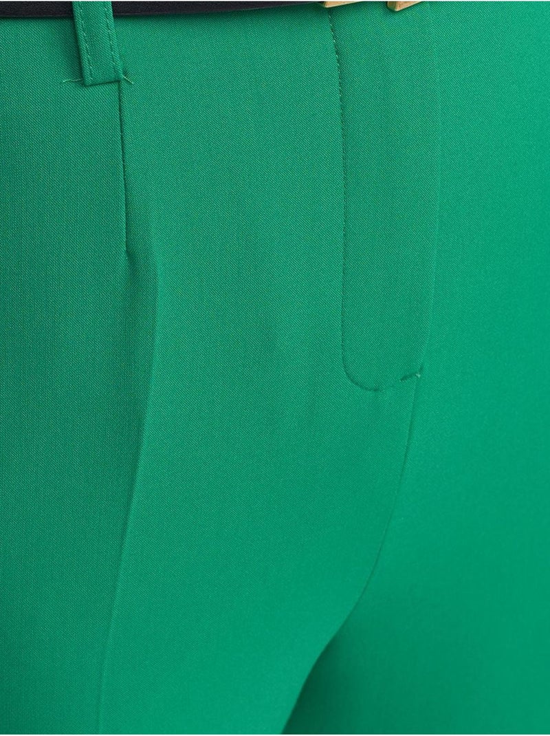 DILVIN Pantalon Droit En Crêpe À Taille Haute Avec Ceinture Vert - Kiabi