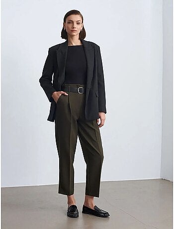 DILVIN Pantalon Droit En Crêpe À Taille Haute Et Ceinture
