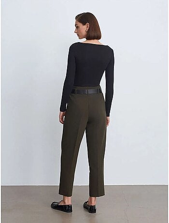 DILVIN Pantalon Droit En Crêpe À Taille Haute Et Ceinture