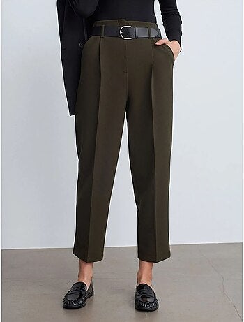 DILVIN Pantalon Droit En Crêpe À Taille Haute Et Ceinture