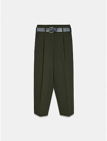 DILVIN Pantalon Droit En Crêpe À Taille Haute Et Ceinture