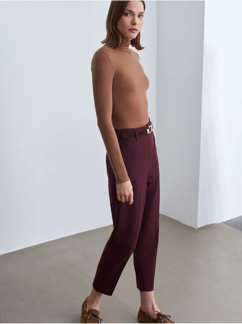 DILVIN Pantalon Droit En Crêpe À Taille Haute Rouge bordeaux - Kiabi