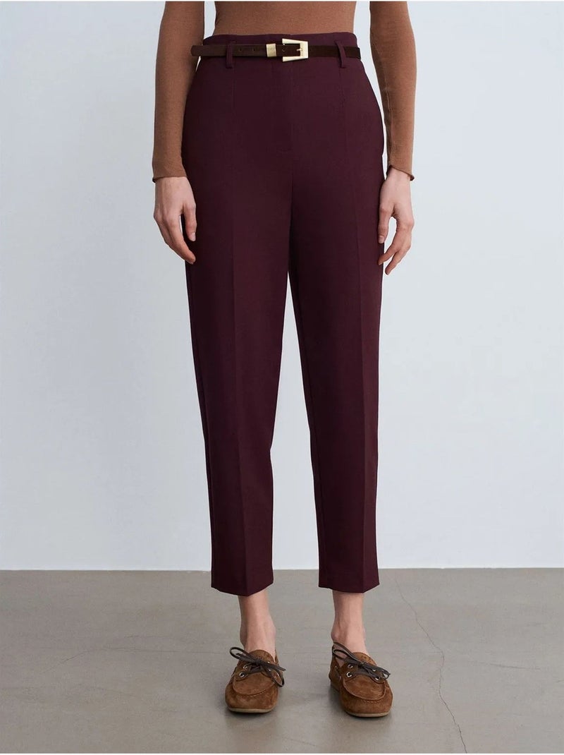 DILVIN Pantalon Droit En Crêpe À Taille Haute Rouge bordeaux - Kiabi