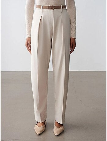 DILVIN Pantalon Droit En Crêpe Avec Ceinture