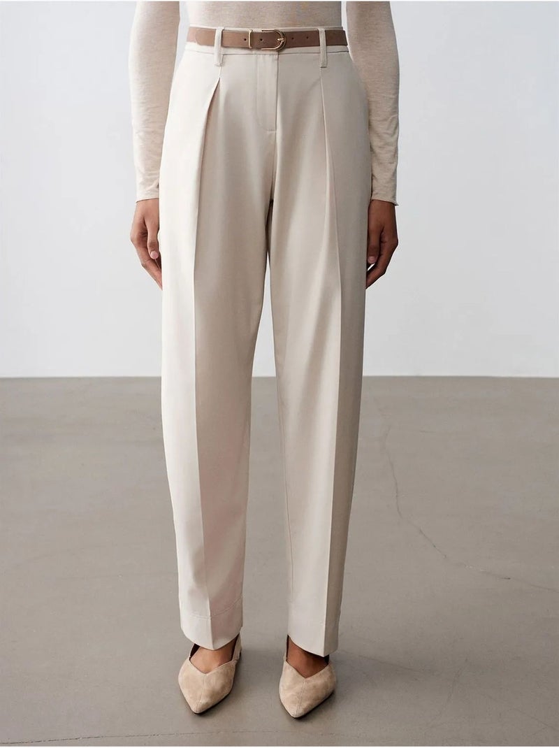 DILVIN Pantalon Droit En Crêpe Avec Ceinture Crème - Kiabi