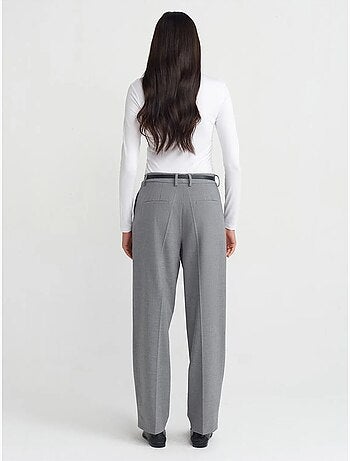 DILVIN Pantalon Droit En Crêpe Avec Ceinture
