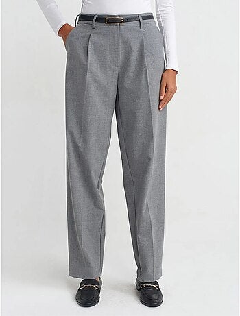 DILVIN Pantalon Droit En Crêpe Avec Ceinture