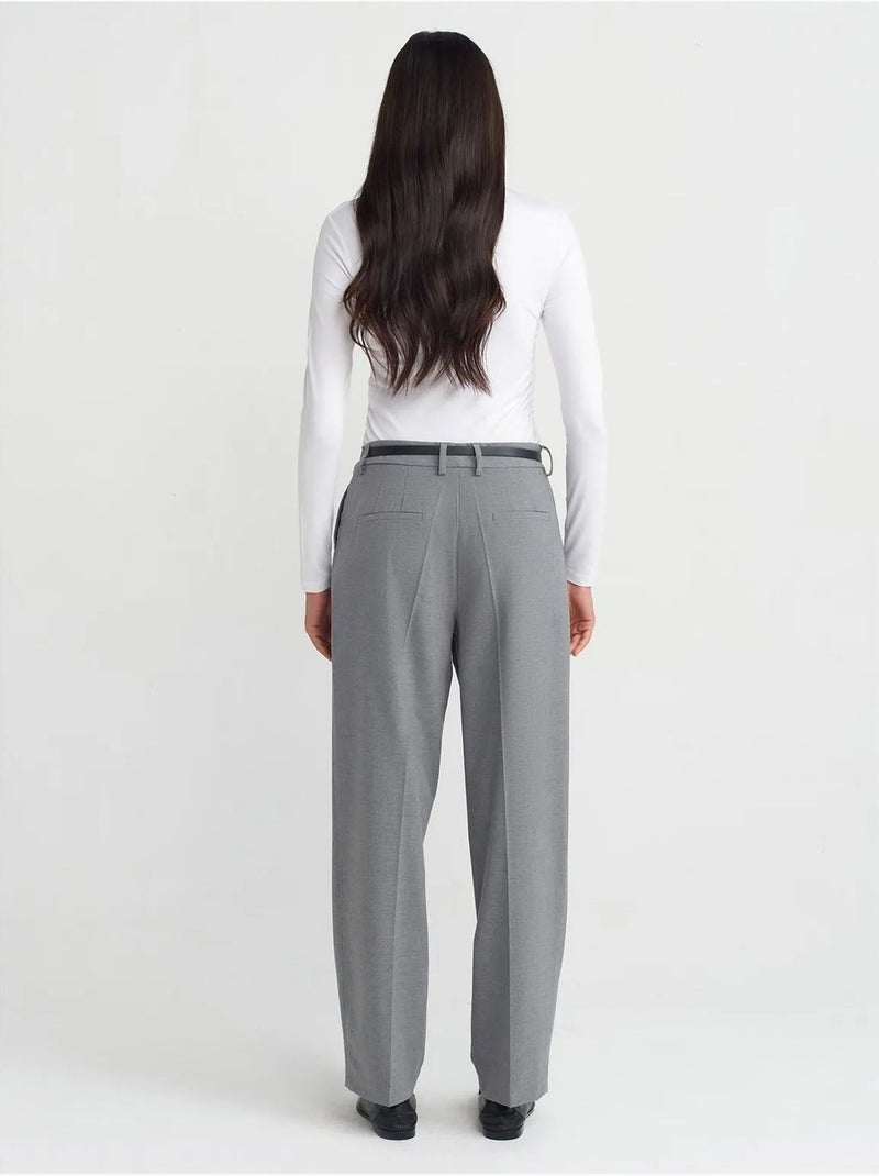 DILVIN Pantalon Droit En Crêpe Avec Ceinture Gris - Kiabi