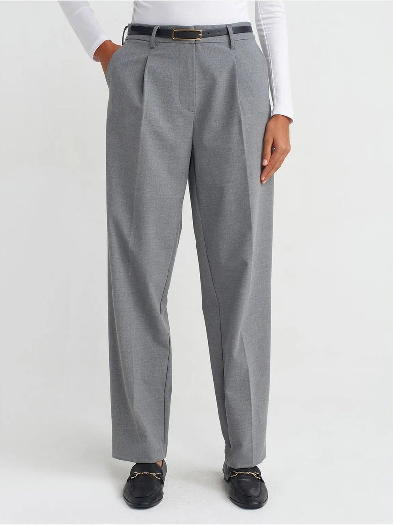 DILVIN Pantalon Droit En Crêpe Avec Ceinture Gris - Kiabi