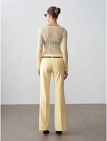 DILVIN Pantalon Droit En Crêpe Avec Ceinture