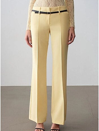 DILVIN Pantalon Droit En Crêpe Avec Ceinture