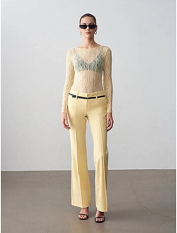 DILVIN Pantalon Droit En Crêpe Avec Ceinture